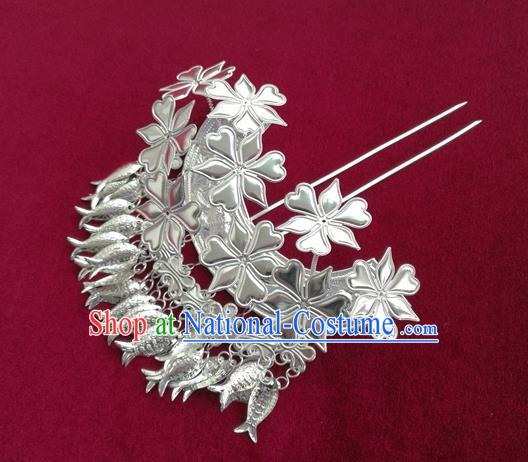 Chinese Traditional Miao Nationality Hair Clip Hair Accessories Hanfu Sliver Fishes Tassel Hairpins for Women