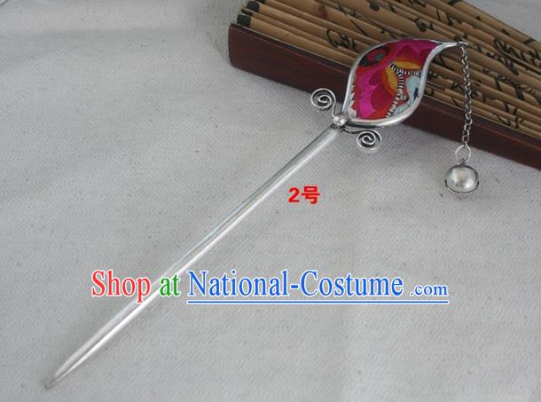 Chinese Traditional Miao Nationality Hair Clip Hair Accessories Hanfu Embroidered Pink Hairpins for Women