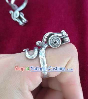 Chinese Miao Nationality Ornaments Sliver Dragon Ring Accessories Traditional Hmong Finger Ring for Women