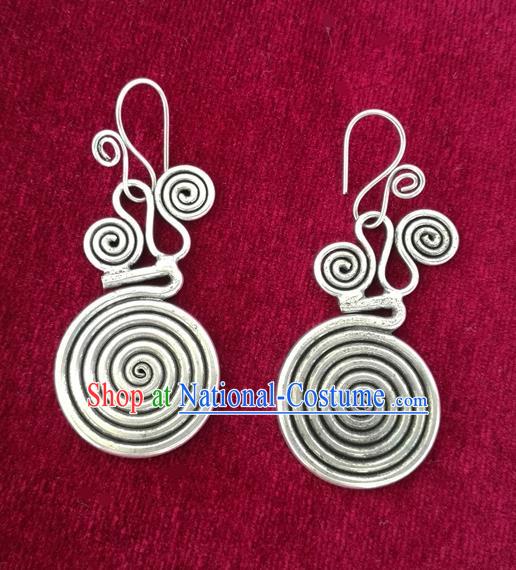 Chinese Handmade Miao Nationality Eardrop Jewelry Accessories Hmong Sliver Earrings for Women