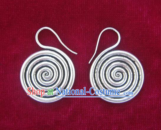 Chinese Handmade Miao Sliver Eardrop Hmong Nationality Earrings for Women