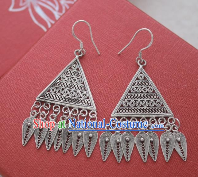 Chinese Handmade Miao Nationality Eardrop Jewelry Accessories Hmong Sliver Tassel Earrings for Women