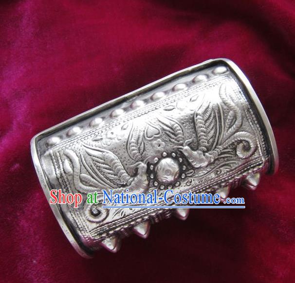 Chinese Miao Nationality Ornaments Sliver Carving Phoenix Bracelet Traditional Hmong Bangle for Women