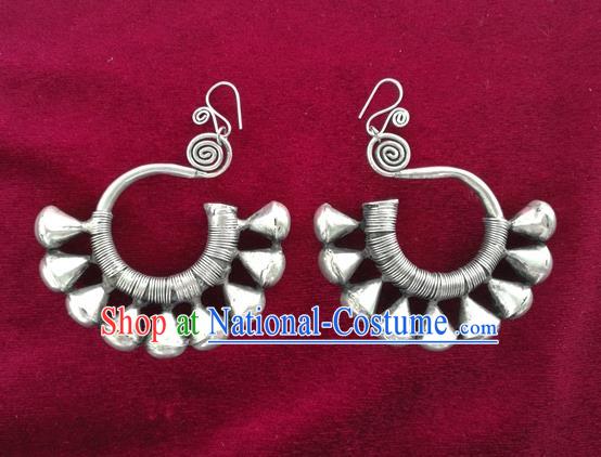 Chinese Handmade Miao Nationality Eardrop Jewelry Accessories Hmong Sliver Earrings for Women