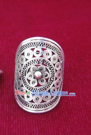 Chinese Miao Nationality Ornaments Sliver Ring Traditional Hmong Jewelry for Women