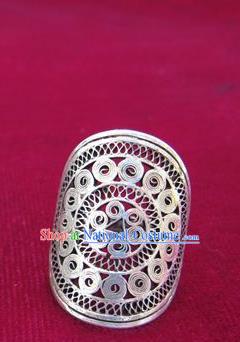 Chinese Miao Nationality Ornaments Sliver Ring Traditional Hmong Finger Ring Jewelry for Women