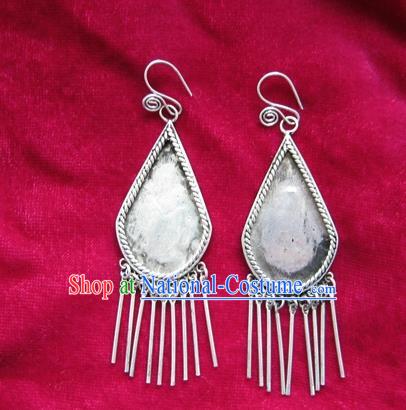 Chinese Handmade Miao Sliver Eardrop Hmong Nationality Tassel Earrings for Women