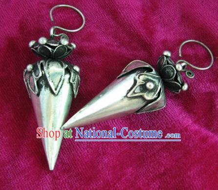 Chinese Handmade Miao Sliver Flower Eardrop Hmong Nationality Earrings for Women