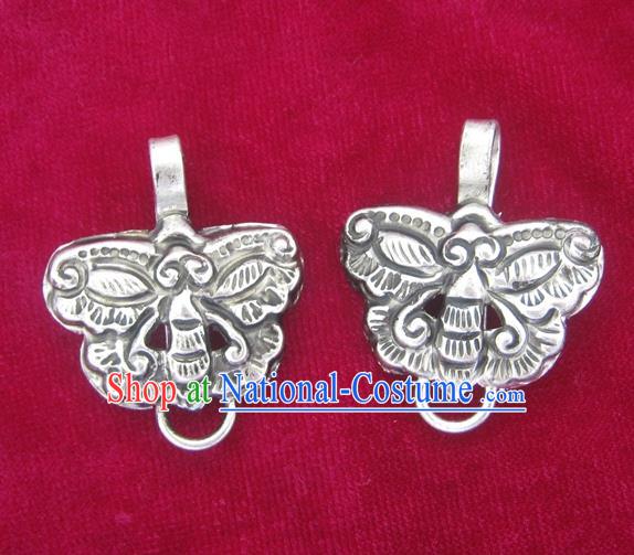 Chinese Miao Nationality Ornaments Sliver Butterfly Pendant Traditional Hmong Accessories for Women