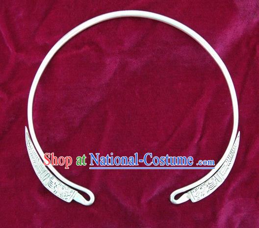 Chinese Miao Sliver Ornaments Carving Necklace Traditional Hmong Necklet Accessories for Women