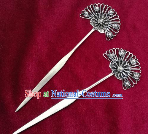 Traditional Chinese Miao Nationality Sliver Flowers Hair Clip Hanfu Hairpins Hair Accessories for Women