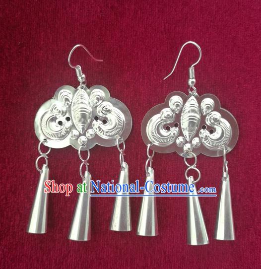 Chinese Handmade Miao Sliver Exaggerated Eardrop Hmong Nationality Butterfly Earrings for Women