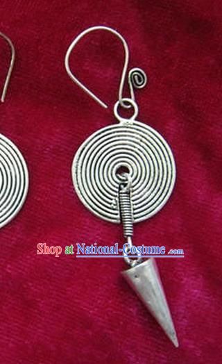 Chinese Handmade Miao Sliver Eardrop Hmong Nationality Earrings for Women