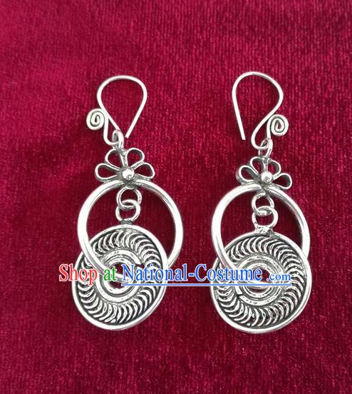 Chinese Handmade Minority Miao Sliver Eardrop Hmong Earrings for Women