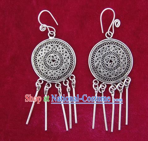 Chinese Handmade Miao Sliver Eardrop Hmong Nationality Earrings for Women