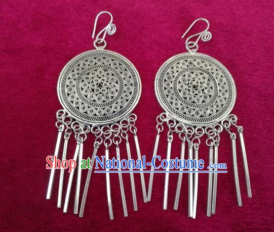 Chinese Handmade Miao Sliver Tassel Eardrop Hmong Nationality Earrings for Women