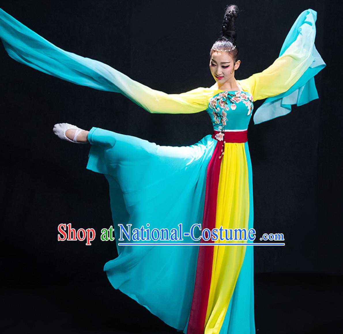 Chinese Ancient Palace Lady Dancing Costume Classical Dance Costumes and Hair Jewelry Complete Set