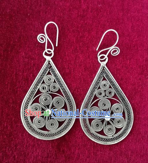 Chinese Miao Sliver Ornaments Sliver Filigree Earrings Traditional Hmong Handmade Eardrop for Women