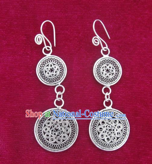 Chinese Miao Sliver Ornaments Earrings Traditional Hmong Eardrop for Women