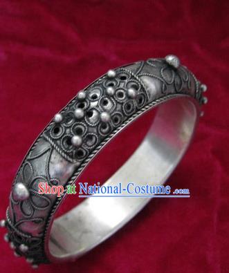 Chinese Miao Sliver Ornaments Bracelet Traditional Hmong Handmade Sliver Bangle for Women