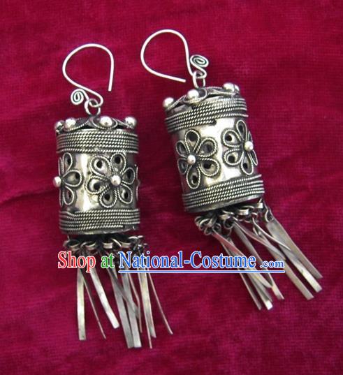 Chinese Handmade Miao Sliver Exaggerated Eardrop Hmong Nationality Earrings for Women