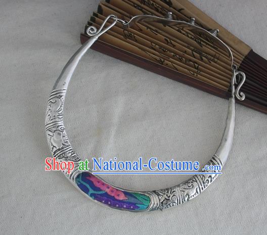 Traditional Chinese Miao Nationality Hair Accessories Hmong Female Folk Dance Hairpins Bracelet Sliver Necklace Headwear for Women