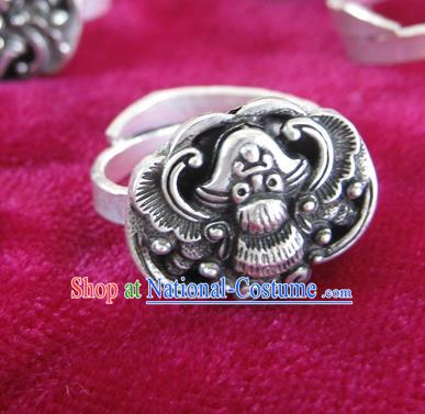 Chinese Traditional Miao Sliver Ornaments Carving Bat Ring Traditional Hmong Sliver Rings for Women