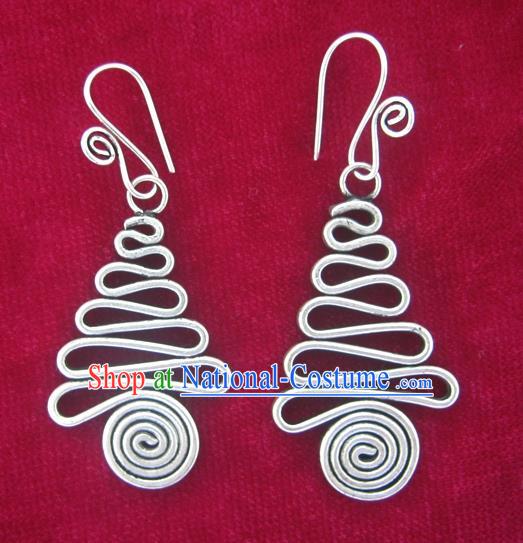 Chinese Traditional Miao Sliver Earrings Traditional Hmong Wedding Eardrop for Women