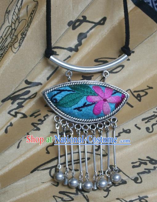 Chinese Traditional Miao Sliver Embroidered Necklace Traditional Hmong Sweater Chain for Women