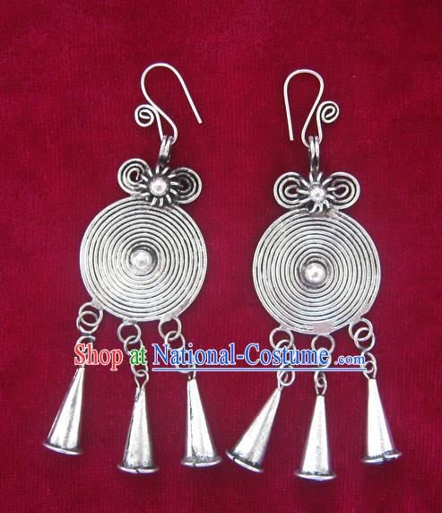 Chinese Traditional Miao Sliver Earrings Traditional Hmong Tassel Eardrop for Women