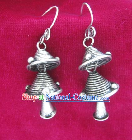 Chinese Miao Sliver Ornaments Earrings Traditional Hmong Campanula Eardrop for Women