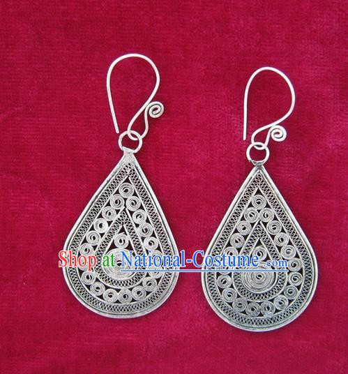 Chinese Miao Sliver Ornaments Earrings Traditional Hmong Sliver Eardrop for Women