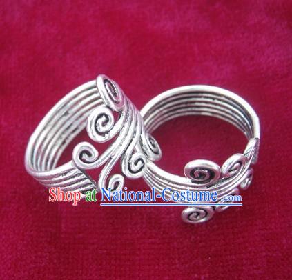 Chinese Miao Sliver Ring Ornaments Traditional Hmong Sliver Finger Rings for Women