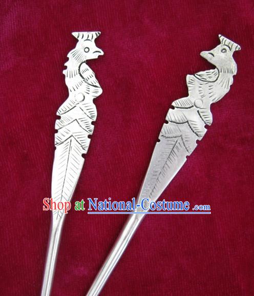 Traditional Chinese Miao Nationality Carving Phoenix Hair Clip Hanfu Sliver Hairpins Hair Accessories for Women