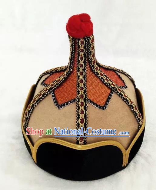 Chinese Traditional Mongol Stage Performance Khaki Hats, Mongolian Folk Dance Headwear for Men