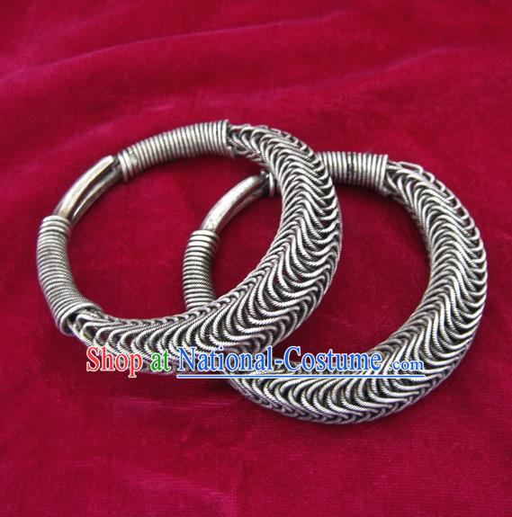 Handmade Chinese Miao Sliver Ornaments Exaggerated Bracelet Traditional Hmong Sliver Bangle for Women