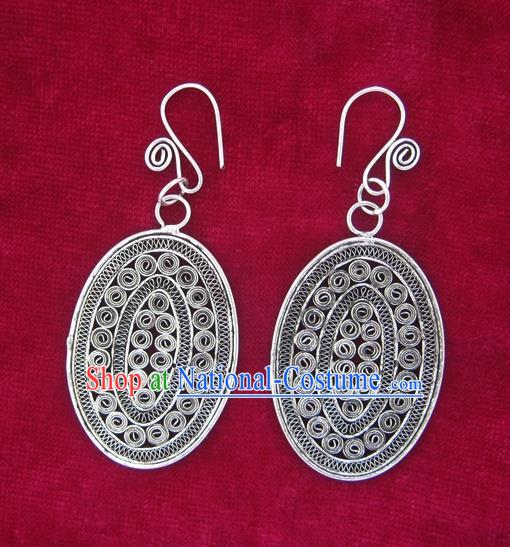 Traditional Chinese Miao Sliver Earrings Hmong Ornaments Minority Eardrop for Women