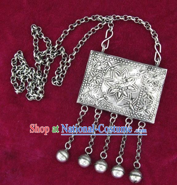 Traditional Chinese Miao Sliver Carving Necklace Hmong Ornaments Minority Longevity Lock for Women