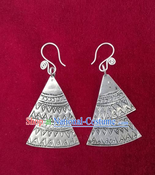 Chinese Miao Sliver Traditional Carving Earrings Hmong Ornaments Minority Headwear for Women