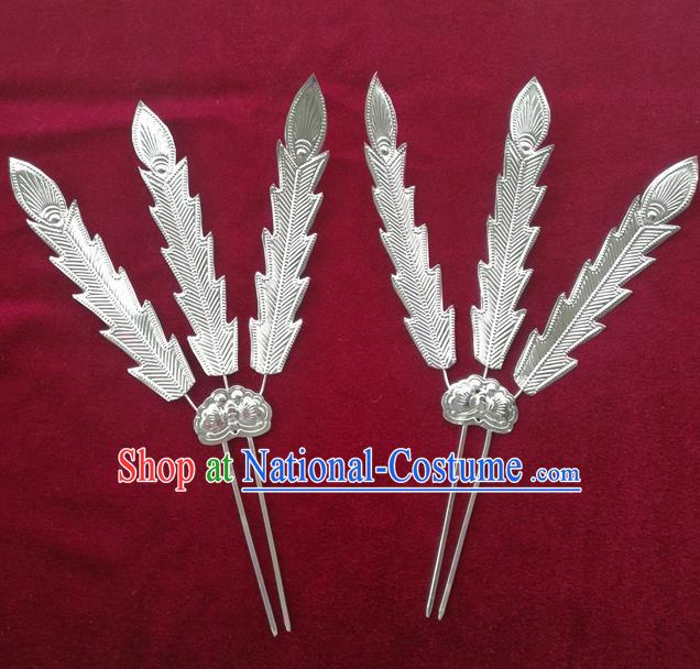 Traditional Chinese Miao Nationality Feather Hair Clip Hanfu Sliver Hairpins Hair Accessories for Women