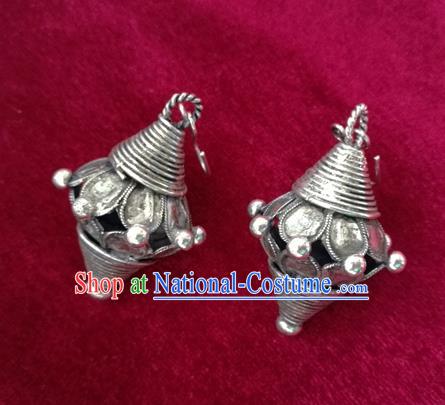 Chinese Miao Sliver Traditional Flower Earrings Hmong Ornaments Minority Headwear for Women