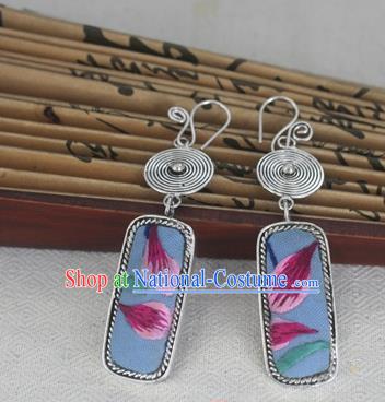 Chinese Miao Sliver Traditional Embroidered Earrings Hmong Ornaments Minority Headwear for Women