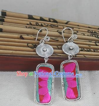 Chinese Miao Sliver Traditional Embroidered Lotus Earrings Hmong Ornaments Minority Headwear for Women