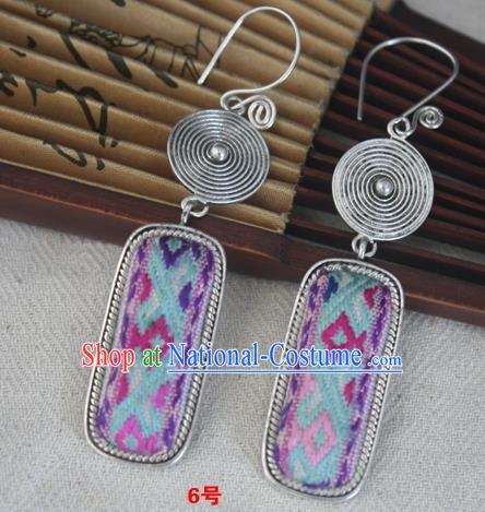 Chinese Miao Sliver Traditional Embroidered Colorful Earrings Hmong Ornaments Minority Headwear for Women