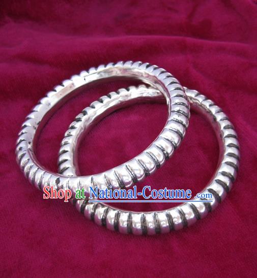 Handmade Chinese Miao Sliver Ornaments Bamboo Bracelet Traditional Hmong Sliver Bangle for Women