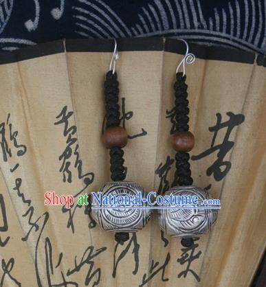 Chinese Miao Sliver Traditional Carving Earrings Hmong Ornaments Minority Headwear for Women