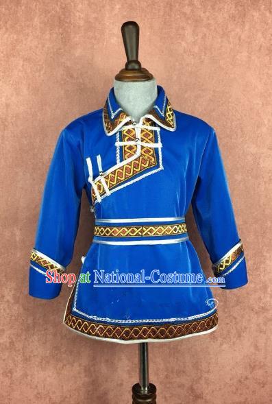 Chinese Traditional Mongol Nationality Royalblue Clothing, China Mongolian Minority Folk Dance Ethnic Costume for Kids