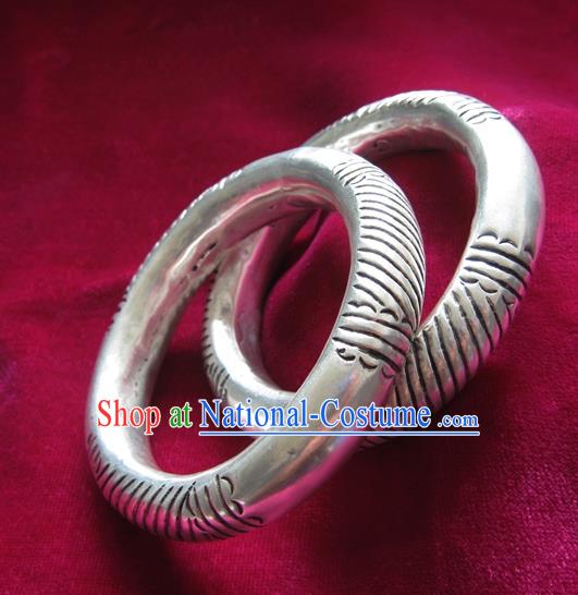 Handmade Chinese Miao Sliver Ornaments Carving Bracelet Traditional Hmong Sliver Bangle for Women