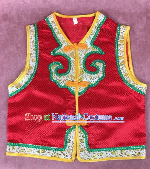 Chinese Traditional Mongol Nationality Red Vest, China Mongolian Minority Folk Dance Waistcoat Ethnic Costume for Kids