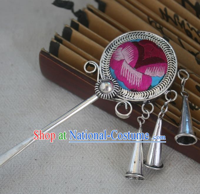 Traditional Chinese Miao Nationality Embroidered Hair Clip Hanfu Sliver Hairpins Hair Accessories for Women